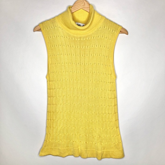 Joseph A Sweaters - Vintage Silk Mock Neck Mustard Yellow Sleeveless Sweater